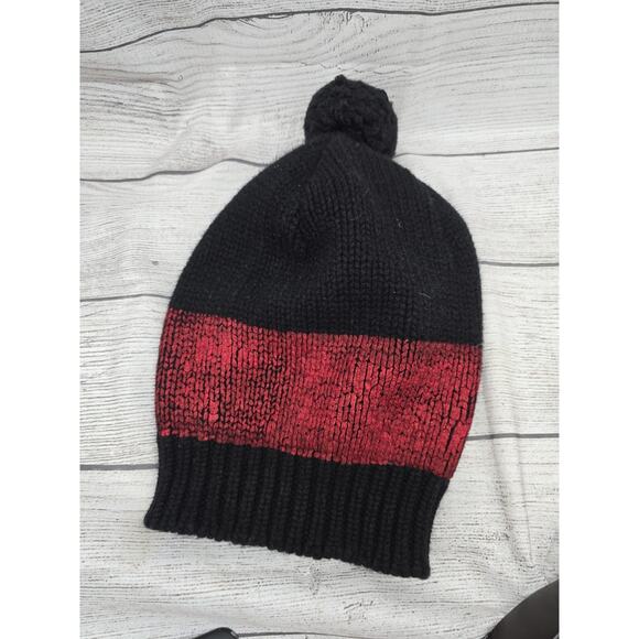 Authier Red Black Pom Pom Beanie Hat